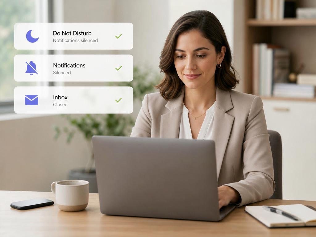 Professionele vrouw werkt gefocust zonder digitale afleiding